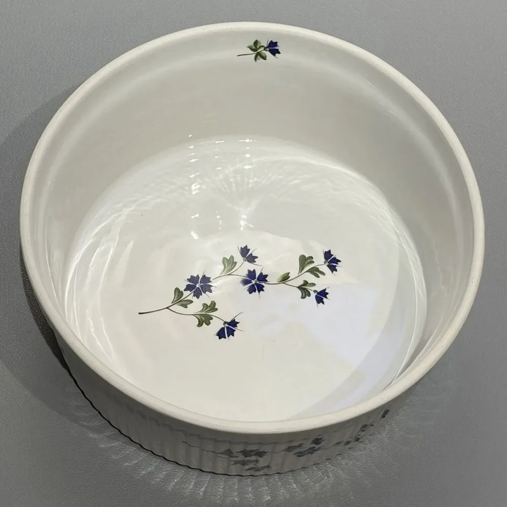 Cordon Bleu BIA 2 Quart Soufflé Dish Casserole Dish Cornflowers Floral Ribbed